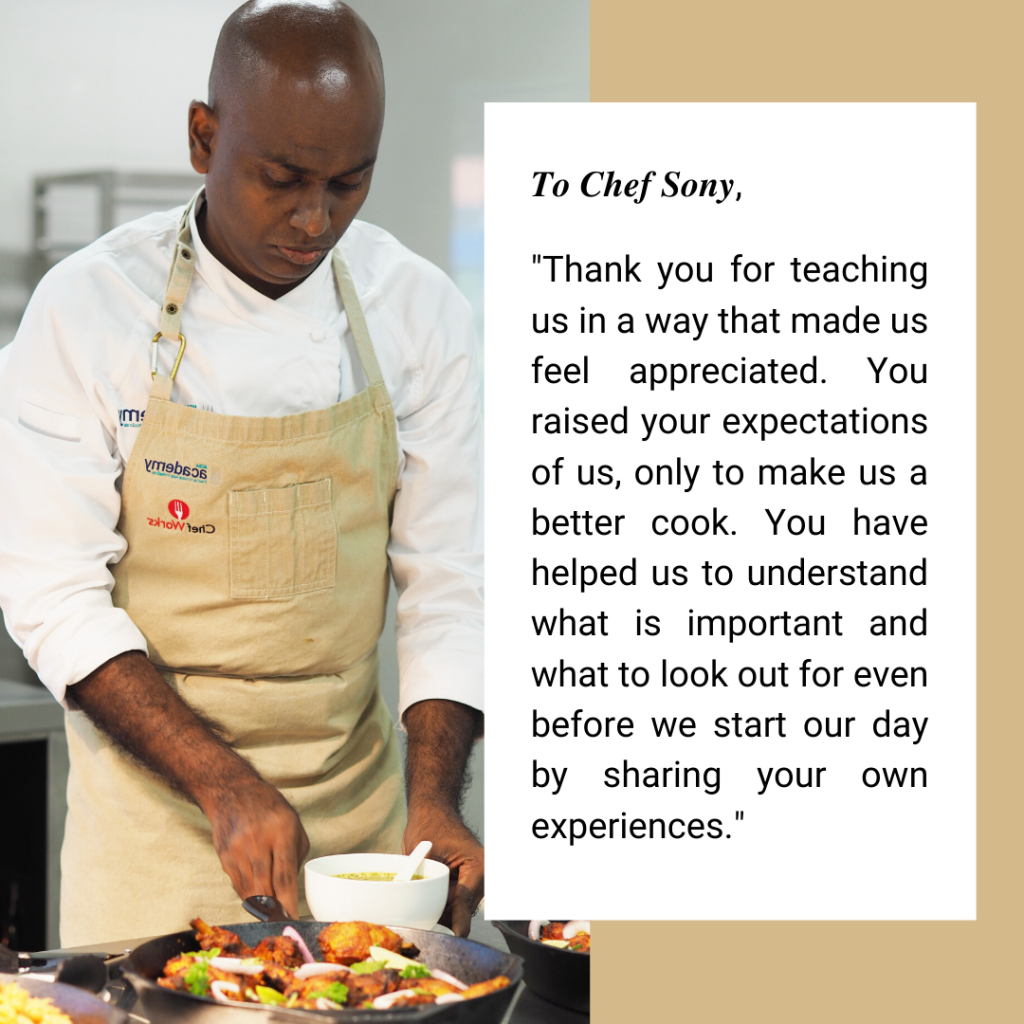 Thank you note to Chef Sony